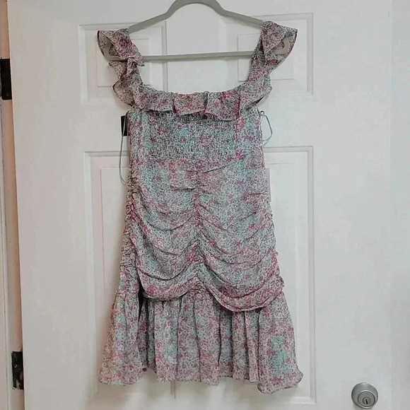 ASTR The Label OFF SHOULDER RUCHED FLORAL MINI DRESS - Picture 7 of 10